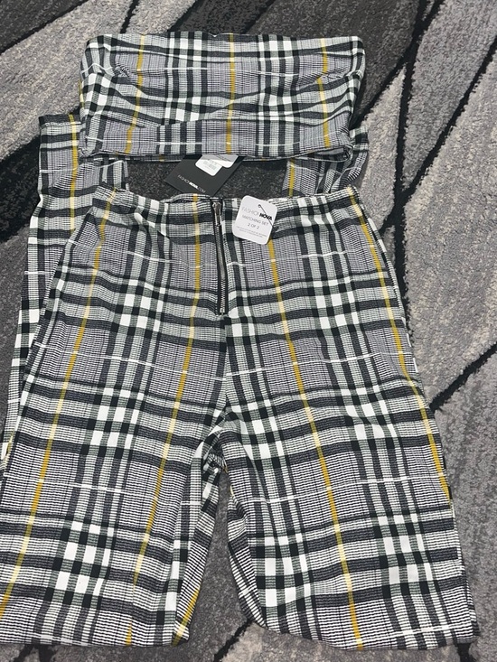 Fashion Nova Pants - Fashion Nova Black, White & Yellow Plaid Straight Leg Jumpsuit